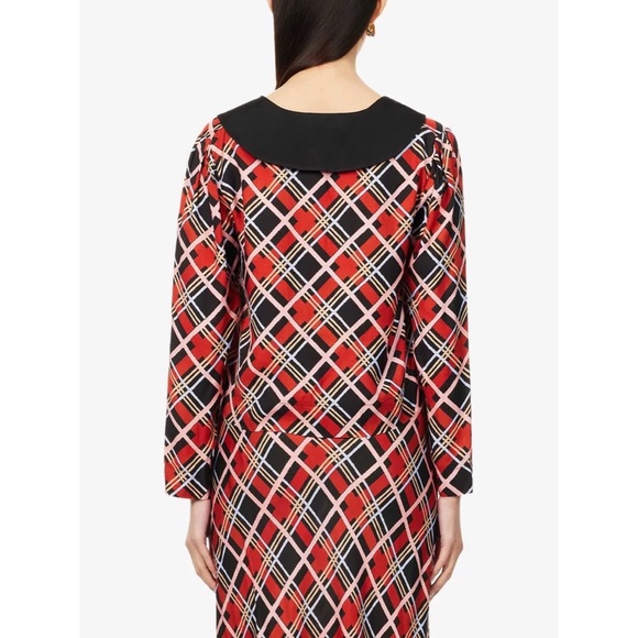 NWT!! RIXO Rylee Collar Satin Top Blouse Plaid Buttons Retro Academia Size 12 - Picture 9 of 15